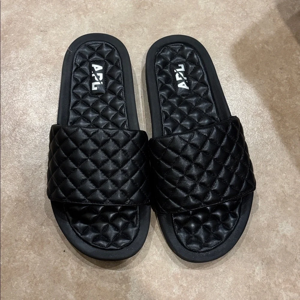 APL Lusso Black Nappa Quilted Leather Slides - Picture 8 of 13